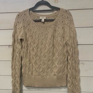 Ann Taylor LOFT Women's Sweater
Size M Ivory Cable Knit Gold
Metallic Shimmer